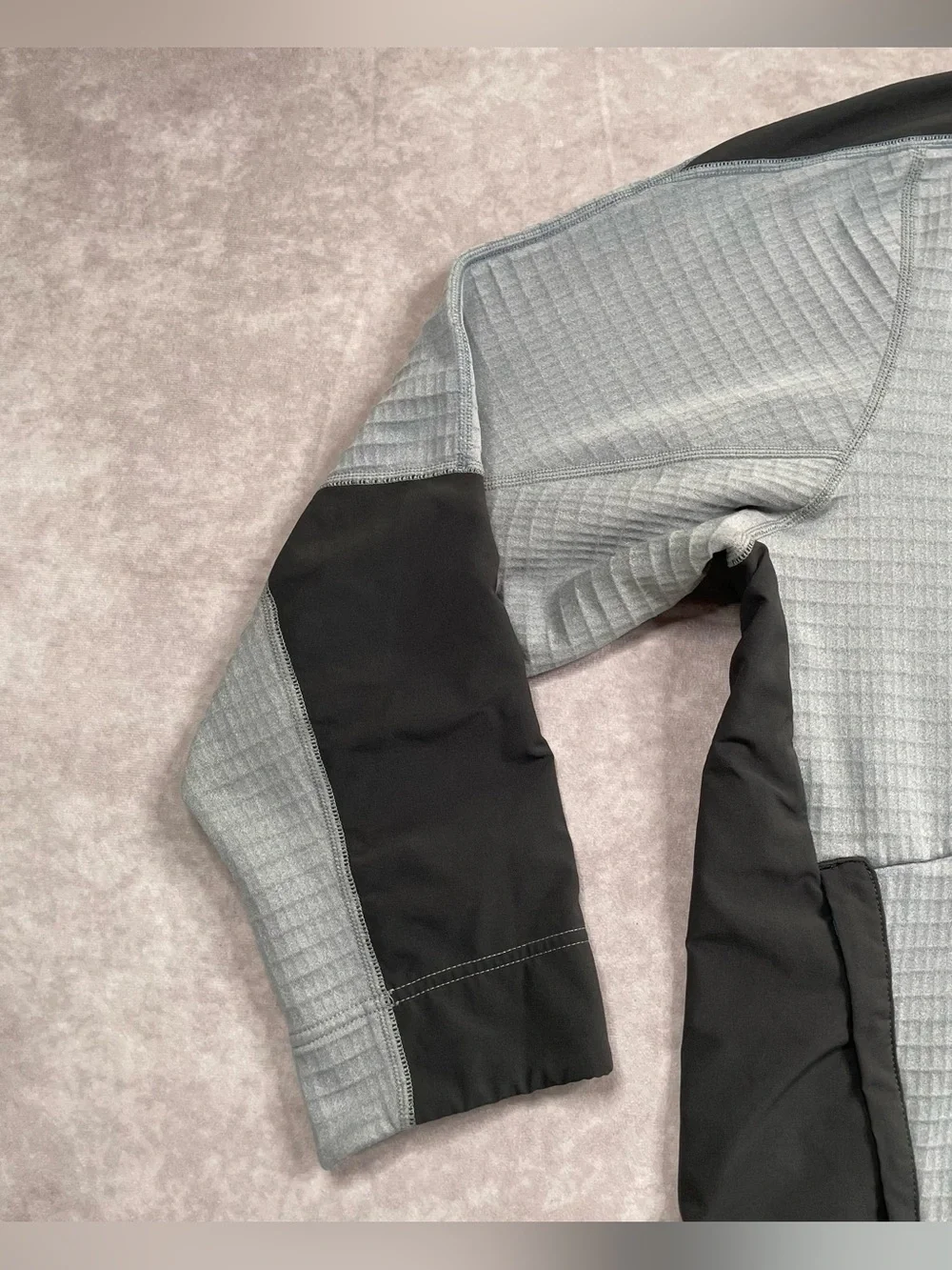 The North Face Ampere Grid Jacket Mens 2XL Gray Black Waffle Knit Fleece